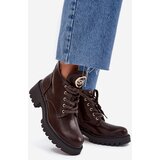 Boto Warm Lined Women's Ankle Boots with Golden Detail Chocolate Kavirae | Shoptok.si