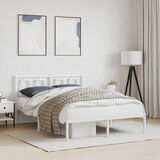 Maison Chic Kovinski Posteljni okvir - Dvoposteljna postelja - Zakonska postelja z vzglavjem bel 135x190 cm, (21693079) | Shoptok.si