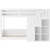 Lumor Pogradna postelja 2x90x200 cm z lestvijo, nasloni za roke in policami za shranjevanje, masivni les, bela, (22068464) | Shoptok.si