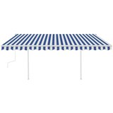 vidaXL Ročno zložljiva tenda s stebrički 4,5x3 m modra in bela | Shoptok.si