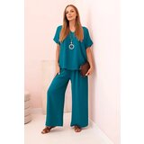 Kesi Włoski Set with necklace blouse + pants light teal | shoptok.hr