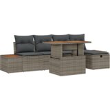 vidaXL 6-delni vrtni kavč set z blazinami sivi poli ratan akacija | Shoptok.si