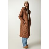  Women's Brown Hooded Quilted Coat with Pockets | shoptok.hr