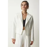 Happiness İstanbul Women's White Double Breasted Collar Blazer Jacket