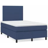  Box spring postelja z vzmetnico LED modra 120x190 cm blago