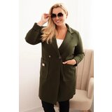 Kesi Włoski Elegant Plus Size women's coat with a collar and large pockets khaki | Shoptok.si
