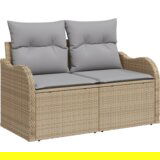  10-delni vrtni set kavčev z blazinami v bež poly rattan akacije | Shoptok.si