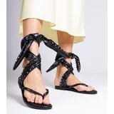 D/CEO marka niezdefiniowana Black thong sandals tied around the leg Santrium