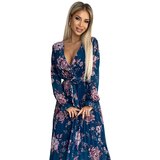 numoco basic Numoco pleated chiffon long dress with neckline, long sleeves and belt | Shoptok.si
