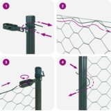 vidaXL Ograja v obliki hexagona Zelena 0.5x100 m Jeklo, Ograjne stebri 13 kosov Zeleni Ø32 mm 100 cm Galvanizirano jeklo | Shoptok.si