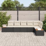 vidaXL 6-delni vrtni kavč set z blazinami črni poli ratan akacija | Shoptok.si