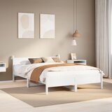 vidaXL Posteljni okvir brez vzmetnice bel 135x190 cm trdna borovina Cene