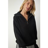 Happiness İstanbul Women's Black Zipper Collar Basic Knitwear Sweater Cene