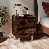 The Living Store Nočna omarica z lesenimi nogami dimljeni hrast 40x35x50 cm - Nočna Omarica, (21432150) | Shoptok.si