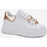 Boto Women's Platform Sneakers With Ribbons White-Gold Ocerdia | Shoptok.si