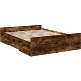 vidaXL Posteljni okvir s predali dimljen hrast 135x190 cm inž. les, (21128734) Cene