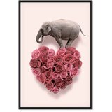  Slika - Elephant Lover (1-part) - Elephant Amid Pink Flowers 60x90 U crnom drvenom okviru | shoptok.hr