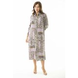 Şans Women's Plus Size Lilac Woven Viscose Fabric Front Buttoned Long Dress Cene