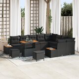vidaXL 12-delni vrtni sedežni set s blazinami črna poli ratan akacija | Shoptok.si