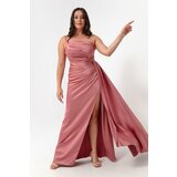 Lafaba Women's Powder One-Shoulder Plus Size Satin Evening Dress & Prom Dress Cene