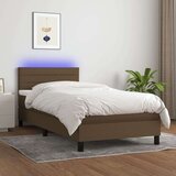 vidaXL Box spring postelja z vzmetnico LED temno rjava 100x200cm blago | Shoptok.si