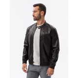 Ombre Men's imitation leather jacket with ribbed hem - dark brown | shoptok.hr