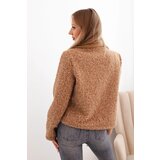 Kesi Włoski Women's jacket with fluffy wool texture and decorative buttons camel | ePonuda.com