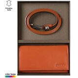 PRINC LEATHER Ženski poklon set novčanik i kaiš, Narandžasti Cene