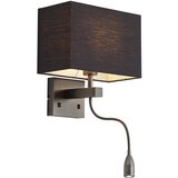 QAZQA Moderna stenska svetilka gunmetal s črnim senčilom in bralno roko vklj. LED - Bergamo | Shoptok.si