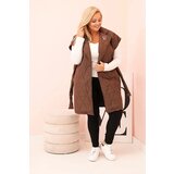Kesi Włoski Plus Size women's quilted vest with belt and collar chocolate | Shoptok.si