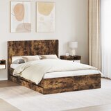  Krevetna konstrukcija s pohranom i uzglavljem Dimljeni hrast Smeđa 120 x 200 cm | shoptok.hr