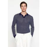Trendyol Navy Blue Men's Regular Fit Cotton Polo Neck Knitwear Sweater.