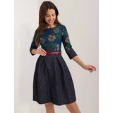 Fashion Hunters Navy blue and green cocktail dress with belt