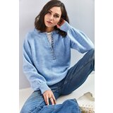 Bianco Lucci Women's Button Down Turtleneck Knitwear Sweater Cene