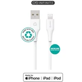 INFINITE kabel USB A-Lightning 2m, bel 5V/2.4A, 480Mbps, recikl. plastika, (5000117577)