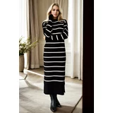 Dewberry Z3059 Womens Striped Long Sleeve Knitwear Dress-BLACK