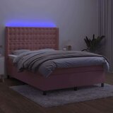 vidaXL Krevet box spring s madracem LED ružičasti 140x190cm baršunasti | shoptok.hr