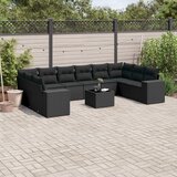 Maison Chic Seti vrtnega pohištva - Vrtna garnitura - Vrtni pohištvo set 11-delna z blazinami črn poli ratan, (21815014) | Shoptok.si