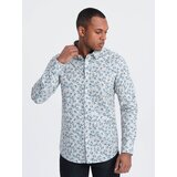 Ombre Men's SLIM FIT shirt in twig print - blue-gray | shoptok.hr
