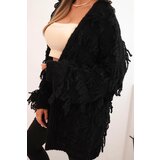 Kesi Włoski Women's cardigan with fringes and a loose fit black | Shoptok.si