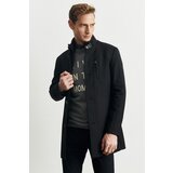 ALTINYILDIZ CLASSICS Men's Black Standard Fit Normal Cut Woolen Winter Coat with Leather Vest Cene