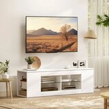  TV stalak 140 cm TV ormarić 6 pretinaca 2 staklene police iverica bijela | shoptok.hr