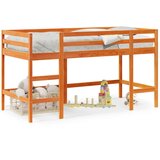 vidaXL Otroški pograd z lestvijo voščeno rjav 90x200 cm trdna borovina Cene