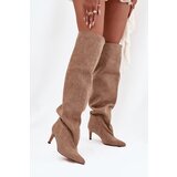 Boto Women's high heel slip-on beige boots Mavilla | shoptok.hr