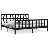 The Living Store Posteljni okvir z vzglavjem črn 200x200 cm trden les - Posteljni Okvir, (21523542) | Shoptok.si