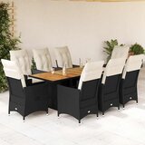  9-dijelni vrtni blagovaonski set s jastucima crni od poliratana Crna 190 x 80 x 75 cm | shoptok.hr