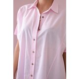 Kesi Cotton shirt with short sleeves in powder pink color | Shoptok.si