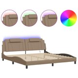 Maison Chic Posteljni Okvir - Dvoposteljna postelja z LED lučkami kapučino 200x200 cm umetno usnje, (22082698) | Shoptok.si