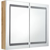  LED kupaonski ormarić s ogledalom bijeli i hrast 80x12x68 cm | shoptok.hr