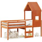  The Living Store Visoka postelja s streho voščeno rjava 90x200 cm trdna borovina - Visoka Postelja, (21495702) | Shoptok.si